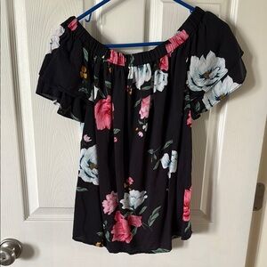 Floral Off-Shoulder Top - Black and Pink